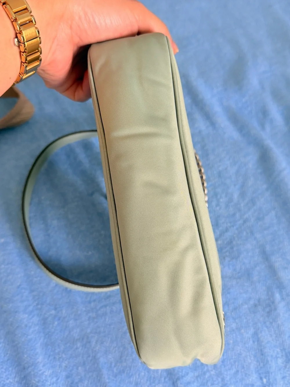 Tory Burch Mint Green Mini Shoulder Bag with Silver Chain